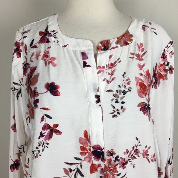 J Jill White& Red  Floral Pop Over Top Long Sleeve  Blouse  Medium - Picture 3 of 7